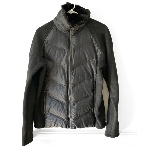 Marmot Down Coat Jacket Womens Insulated 700 Fill Full Zip Fleece Black Puffer L - Picture 1 of 12
